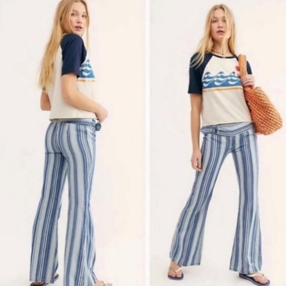 WE THE FREE Free People Journey Striped Flare Retro Pants Size 26